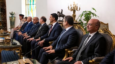 Senior Egyptian officials attend the talks at Al Ittihadiya Palace. Hamad Al Kaabi / UAE Presidential Court