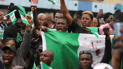 Young Nigerians demonstrate against police brutality in Lagos. Reuters