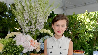 Millie Bobby Brown, in a taupe dress, at an ICM brunch in Santa Monica on September 17, 2016. Getty Images