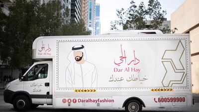 The Dar Al Hay mobile tailoring truck. Reem Mohammed / The National
