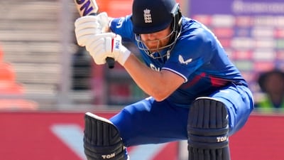 England's Jonny Bairstow ducks to avoid a bouncer. AP
