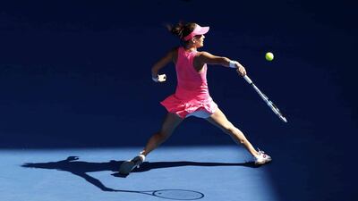 Agnieszka Radwanska of Poland in action against Christina McHale of the US during their first-round match at the Australian Open in Melbourne, Australia, 18 January 2016. Mast Irham / EPA