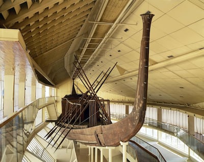 The solar boat of Khufu (also known as King Cheops) is made from Lebanon cedar wood and assembled with ropes made of alpha plant. Getty Images