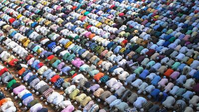 Indian Muslims offer prayers on Eid Al Adha at the Kharudin Mosque in Amritsar. AFP