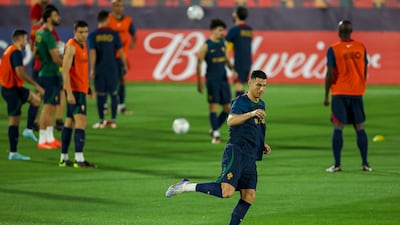 Ronaldo in action during the team's training session in Al Shahhniya. EPA