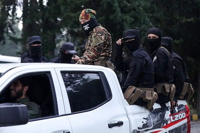 Syrian government forces on patrol in the town of Qadmus, in Tartus province, after attacks in the country's eastern coastal areas by loyalists of the former Assad regime. AFP