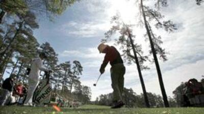 Bubba Watson tees off on the 14th hole during his practice round for the Masters at the picturesque Augusta National Golf Club.