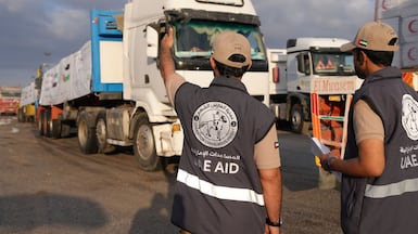 Five convoys of aid have been sent via the UAE Humanitarian Aid Logistics Centre in Al Arish, Egypt. Photo: Wam