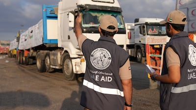 Five convoys of aid have been sent via the UAE Humanitarian Aid Logistics Centre in Al Arish, Egypt. Photo: Wam