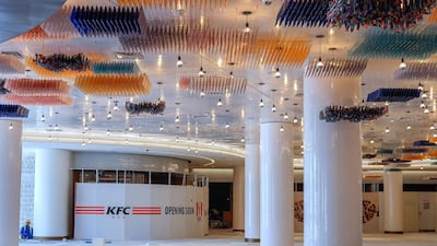 The food court with Rockwell-designed lights at The Galleria Al Maryah Island. Photo: Victor Besa / The National