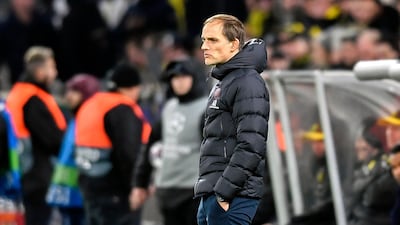 PSG manager Thomas Tuchel watches the Champions League last 16 first leg match against Borussia Dortmund from the touchline. AP Photo