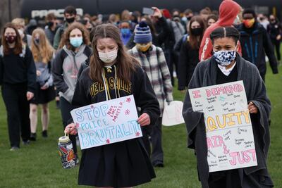 High school students participating in a walkout to protest police killings. AFP