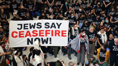 Activists from Jewish Voice for Peace protest in Washington against the war in Gaza and call for an immediate ceasefire. EPA