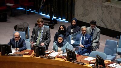 At the UN Council meeting, Sarah Al Amiri called for a 'fair and equitable distribution of vaccines'. Photo: UAE Mission to the UN