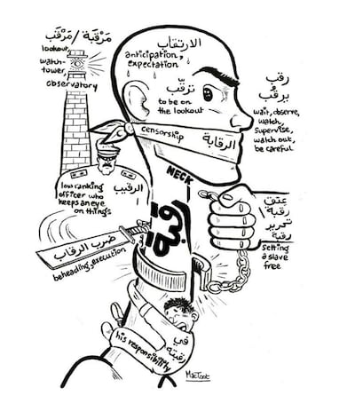 An illustration by artist Mahmoud Shaltout on the Arabic word 'neck'. AUC Press