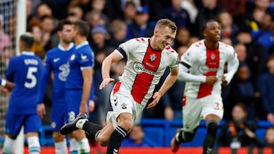 Southampton's James Ward-Prowse celebrates scoring in the 1-0 Premier League win against Chelsea at Stamford Bridge on February 18, 2023. Action Images