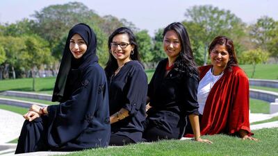 Hajer Al Zeyoudi, Adela Acevedo, Michele Wong and Tehzeeb Ahmed at Zaabeel Park. Victor Besa for The National