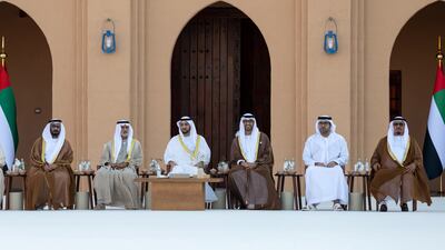 The wedding coincides with the country's celebrations of its 51st Union Day and was held in the presence of Sheikh Nahyan bin Mubarak, Minister of Tolerance and Co-existence, Sheikh Mohammed bin Hamad, and Sheikh Nahyan bin Hamdan and other sheikhs. Dr Sultan Al Jaber, Minister of Industry and Advanced Technology, and Abdullah Al Ketbi, Minister of Federal Supreme Council Affairs, and a number of senior officials were also in attendance.