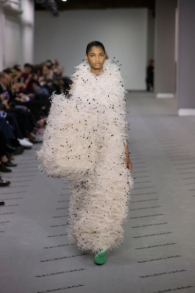 Feather dress by Demna Gvasaliafor Balenciaga , autumn/winter 2017. Courtesy Balenciaga