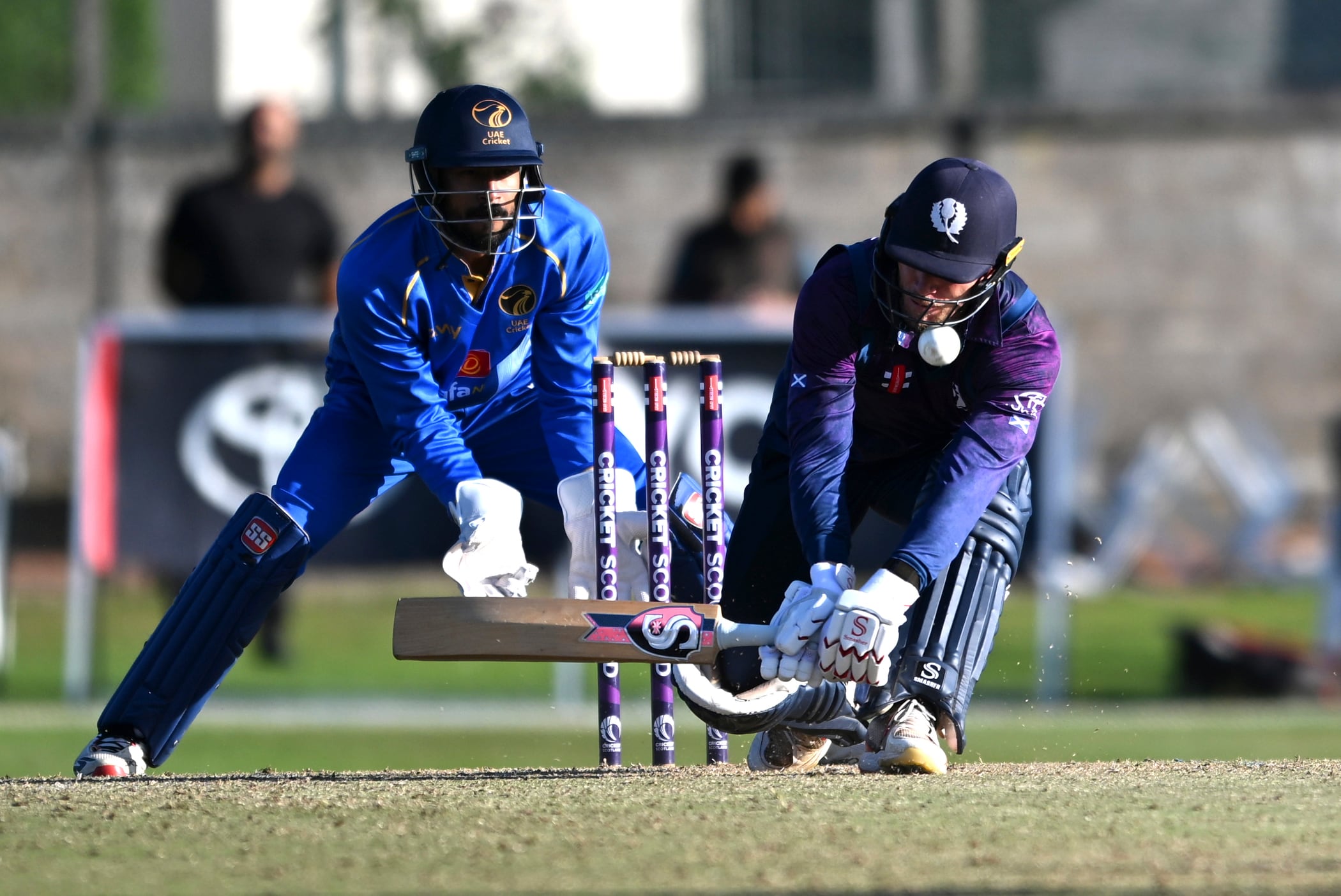 Scotland bat against UAE in their Cricket World Cup League Two match.