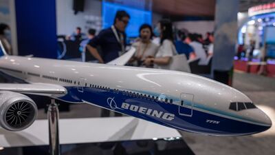 Boeing's booth at an aviation exhibition. Middle East airlines will need 1,570 wide-body jets in the next 20 years to service a growing network in the long-term. EPA