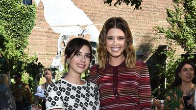 Emma Roberts and Katherine Schwarzenegger attend the Kate Spade show during New York Fashion Week on September 7, 2019. AFP