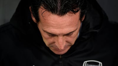 Arsenal's Spanish head coach Unai Emery looks dejected after the Premier League defeat to Leicester. AFP