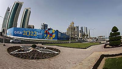 A banner for Qatar's 2022 bid to host the World Cup on the Doha corniche. A Fifa delegation arrived in the capital yesterday on a three-day visit to examine the country's bid to host the prestigious event.