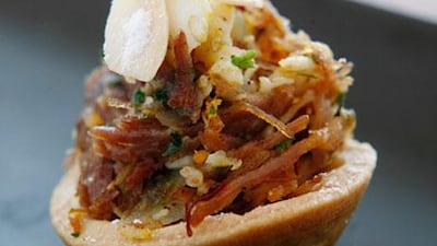 Remember that canapés should be eaten in two (delicate) mouthfuls. Above, a canape by Chef Andy.