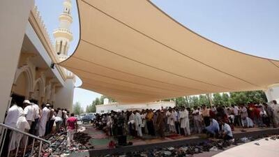 The mosque can accommodate up to 1,400 people inside, but up to 300 people would regularly end up praying without shade.