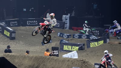 Riders taking part in the World Supercross Championship in Abu Dhabi.