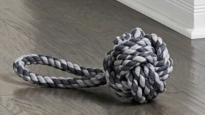 Light and dark grey 6” knot rope toy, Dh45, Crate and Barrel. Photo: Crate and Barrel