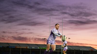 Stuart Hogg of Exeter Chiefs warms up ahead of their Champions Cup match at home to La Rochelle at Sandy Park on Saturday, January 1. Getty