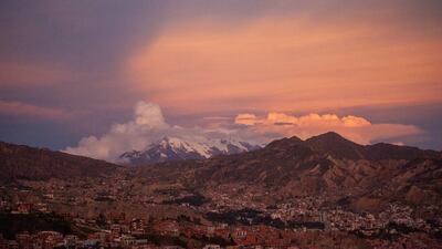 Sunset behind the snow-capped Illimani mountain in La Paz, Bolivia, on May 9, 2025. EPA
