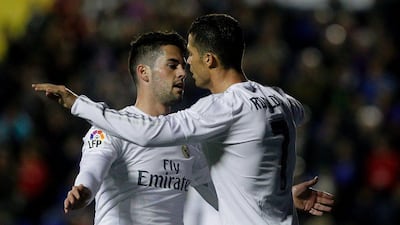 Isco, left, and Cristiano Ronaldo, right, were both on the scoresheet for Real Madrid. Jose Jordan / AFP