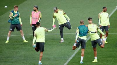 The Manchester City squad training in the Ukraine on Tuesday. Reuters