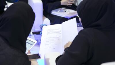 The Federal Electricity and Water Authority stall at the National Career Exhibition at Sharjah Expo Centre. Reem Mohammed / The National