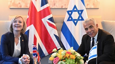 British Prime Minister Liz Truss and Israeli Prime Minister Yair Lapid on Wednesday. AP
