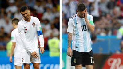 Argentina's Lionel Messi, right, and Portugal's Cristiano Ronaldo both departed the 2018 World Cup on the same day. AP Photo