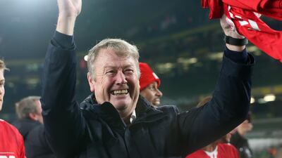 Denmark's coach Age Hareide celebrates. AFP