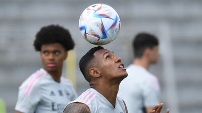 Arsenal's Marquinhos juggles the ball in training.