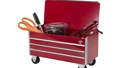 Are the tools you leave lying around more like pens and scissors rather then wrenches and hammers? This miniature desktop toolbox is built from heavy duty 24-gauge steel that is bent and spot welded.