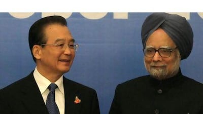 Wen Jiabao and Manmohan Singh side-by-side at a meeting of regional leaders in Vietnam in October. EPA