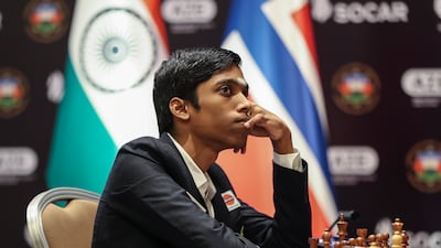 India's Rameshbabu Praggnanandhaa during his match against Norwegian world number one Magnus Carlsen, in Baku, on Wednesday. EPA