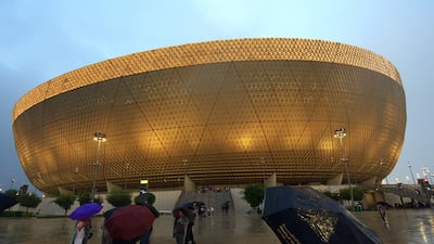 Rain falls at Lusail Stadium before the Arab Cup final. Reuters