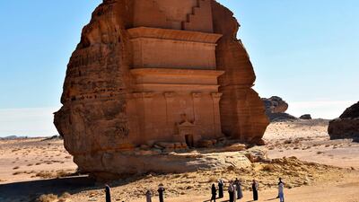 The Qasr al-Farid tomb is carved into rose-coloured sandstone in Madain Saleh, near Saudi Arabia's northwestern town of al-Ula. AFP