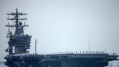 The USS Nimitz, the aircraft carrier from which the F-18 fighter jet took off before developing an engine problem and crash-landing at Bahrain's international airport on August 12, 2017. Mike Blake / Reuters