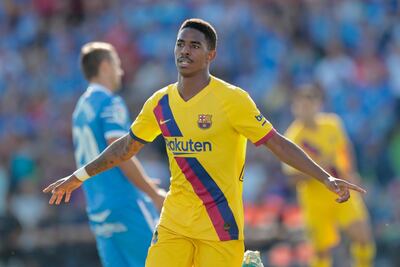 Junior Firpo celebrates after scoring Barcelona's second goal at Getafe. AP
