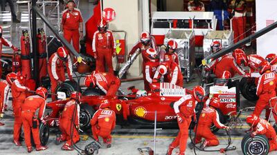 Giancarlo Fisichella of Ferrari refuels during the Abu Dhabi Grand Prix on November 1, 2009. Corbis / Sutton Images
