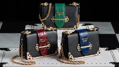 The bags are inspired by and incorporate emeralds, rubies and sapphires. Courtesy Prada.